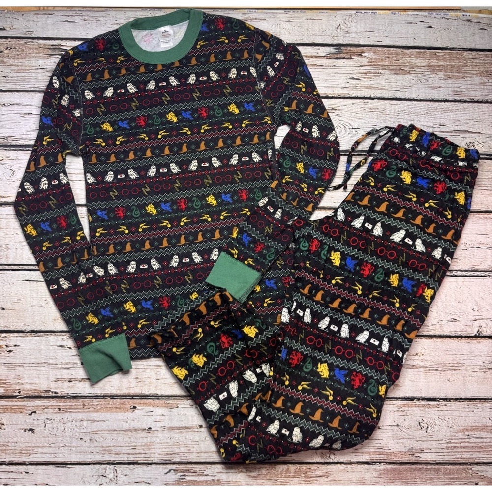 Hanna Andersson Harry‎ Potter Black 2-Piece Pajamas Knit Top Flannel Pants XS